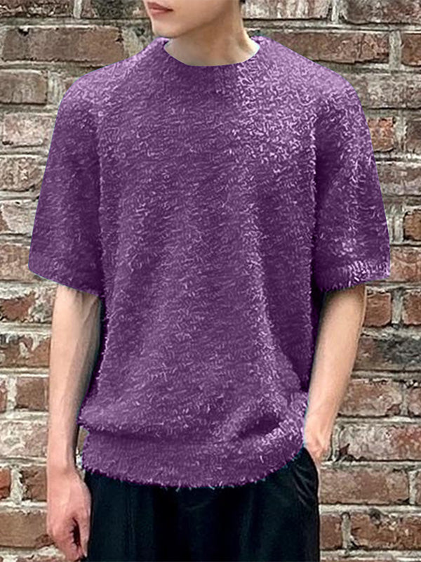 Mens Fleece Solid Casual Short Sleeve T-Shirt SKUK50847