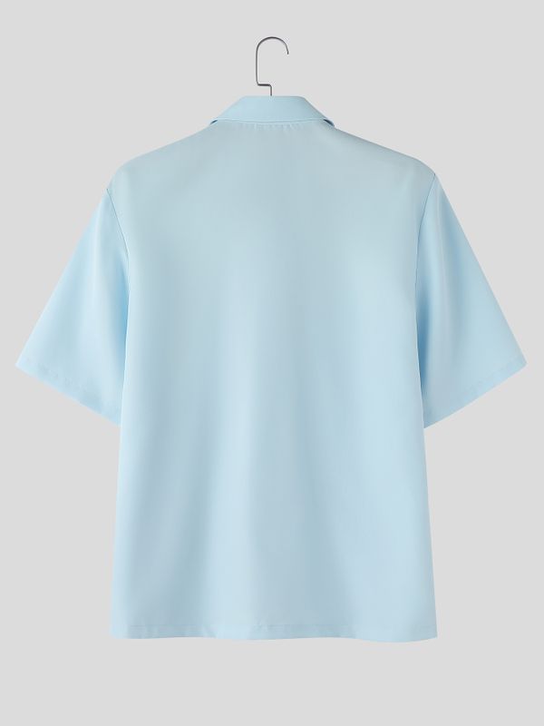 Men's High Street Yuppie Mesh Spliced 3D Flower Turn Down Collar Short Sleeve Shirt SKUL75671