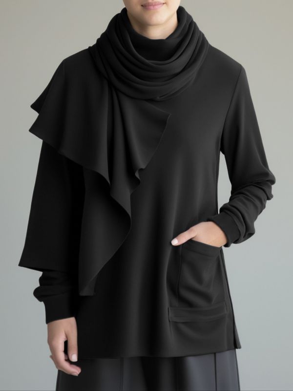 Men's Solid Scarf Neck Long Sleeve T-Shirt SKUL28489