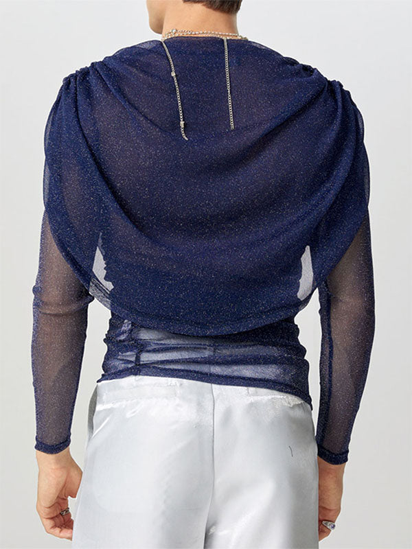 Mens Shimmer Sheer Hooded Long-Sleeve T-Shirt SKUK84560