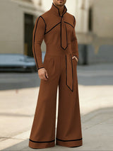 Men's Color Block Outlined Line Two Pieces Outfit SKUL43646