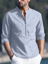 Mens Cotton Linen Three-quarter Sleeves Shirts SKUC21799