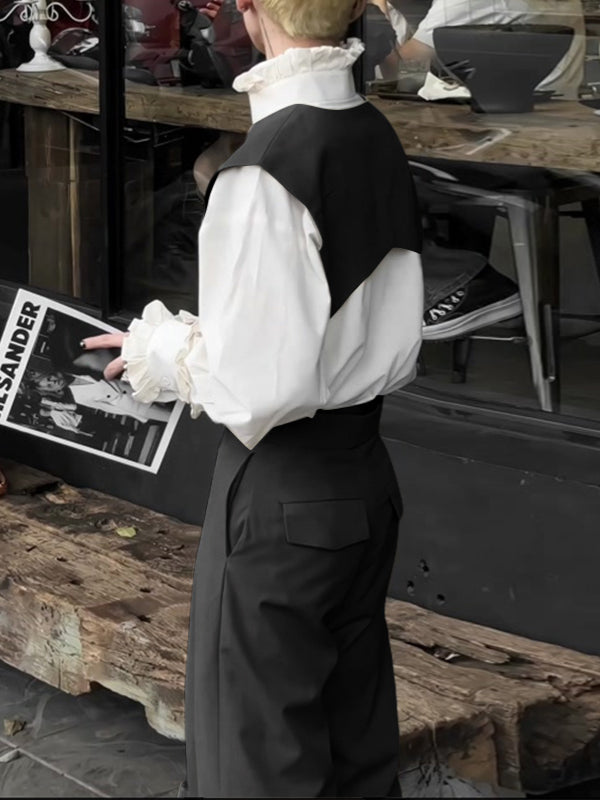 Men's Solid V Neck Vest Two Pieces Outfit SKUL31919