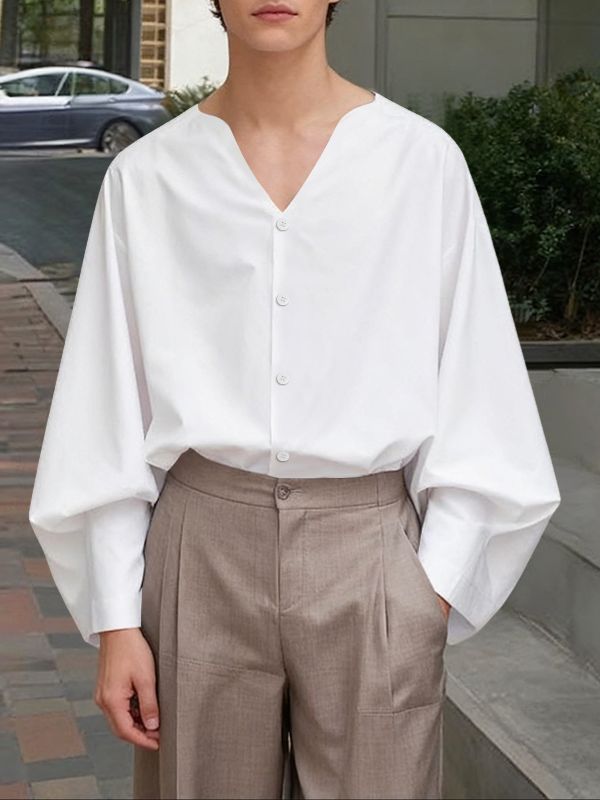 Men's Solid Color Casual Long Sleeve Shirt SKUL47874