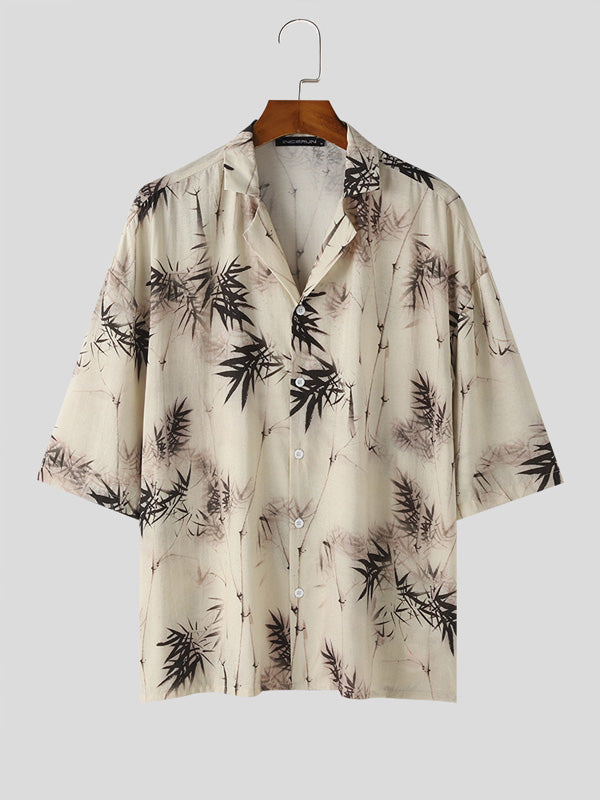 Mens New Chinese Style Bamboo Print Shirt SKUK58198