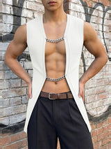 Men's Metal Chain Closure Sleeveless Longline Cardigan SKUL56550