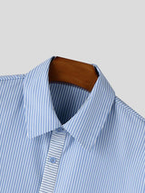 Men's American Vintage Striped Cropped Short Sleeve Shirt SKUL74515