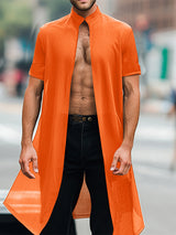 Mens Solid Color Long Hem Short Sleeve Cardigan SKUL05772