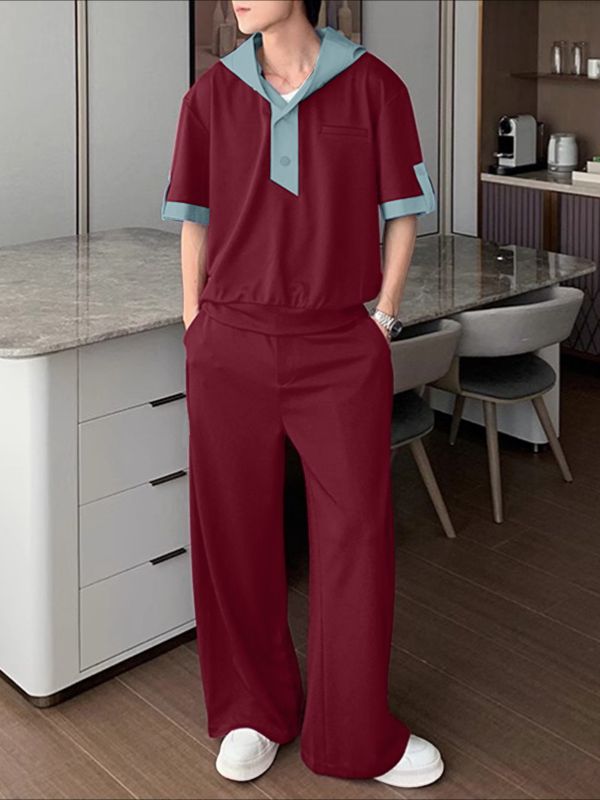 Men's Color Block Hooded Two Pieces Outfit SKUL36461