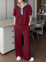 Men's Color Block Hooded Two Pieces Outfit SKUL36461
