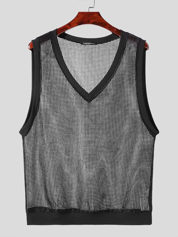 Mens Hollow-Out Knit V-Neck Tank SKUK74111