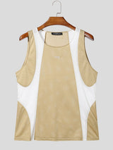 Men's Athletic Workout Contrast Color Breathable Mesh Crew Neck Fit Tank SKUL73593