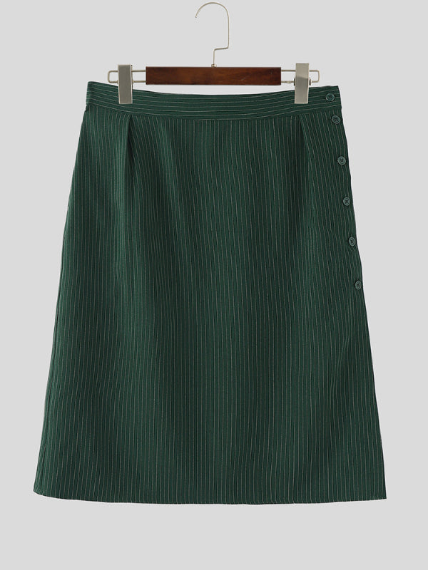 Men's Solid Color Striped Split Skirt SKUL23906