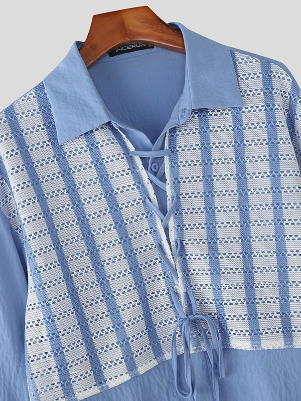 Men's Striped Lace Print Long Sleeve Shirt SKUL40708