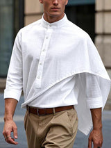 Mens Faux Two-Piece Stand Collar Long Sleeve Shirt SKUK99711