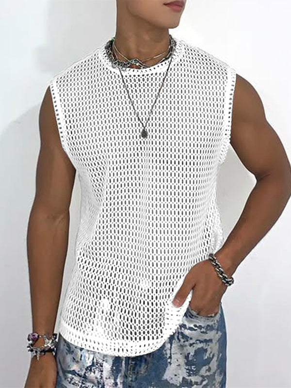 Mens Hollow-Out Mesh Design Sleeveless Tank SKUL02356
