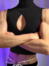 Men's Knit Textured Hollow Cropped Tank SKUL52631