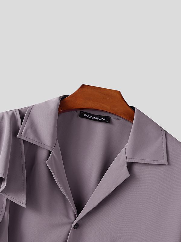 Men's Ruffle Patchwork Loose Long Sleeve Shirt SKUL35033