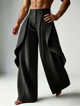 Men's Avant-Garde Sculptural Draped Overlay Wide-Leg Tailored Pant SKUL68170