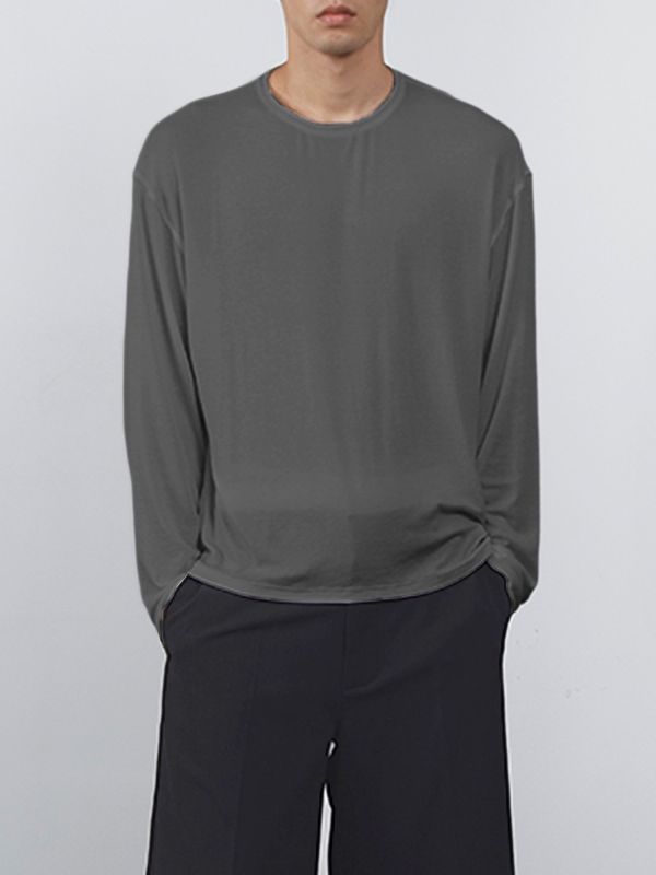 Men's Simple Solid Color Long Sleeve T-Shirt SKUL32955