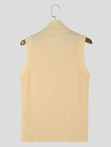 Mens Solid Color Knitted Stand Collar Tank SKUK67476