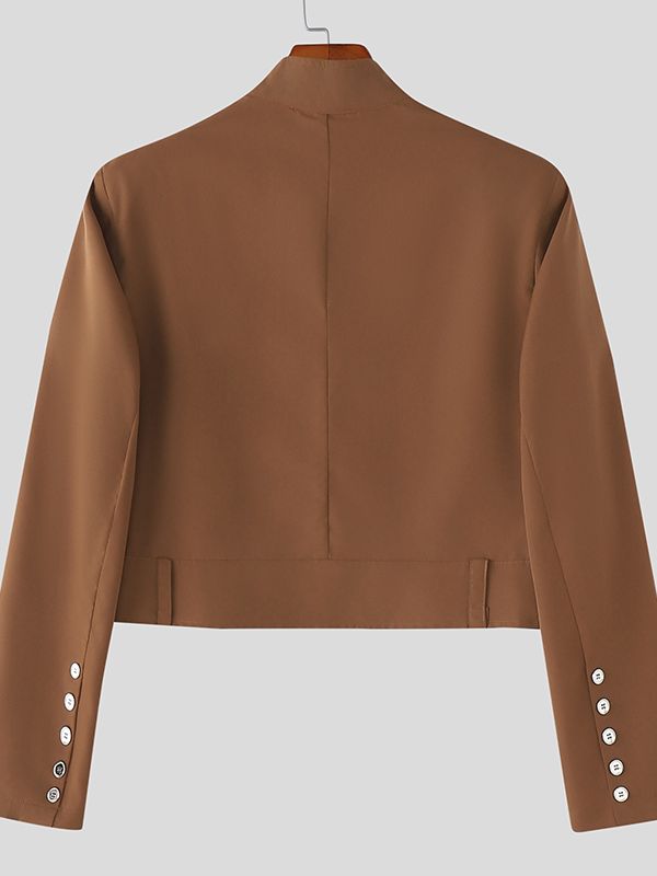 Men's Solid Color Stand Collar Slim Fit Button Blazer SKUL46007