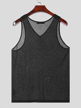 Mens Solid Textured See Through V-Neck Vest SKUK54141