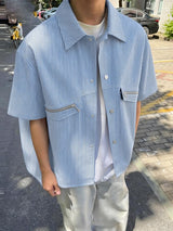 Men's Striped Utility Short Sleeve Shirt SKUL58657