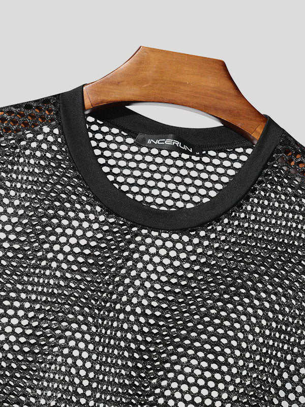 Mens Shimmer Mesh Sheer Half-Sleeve T-Shirt SKUK99783
