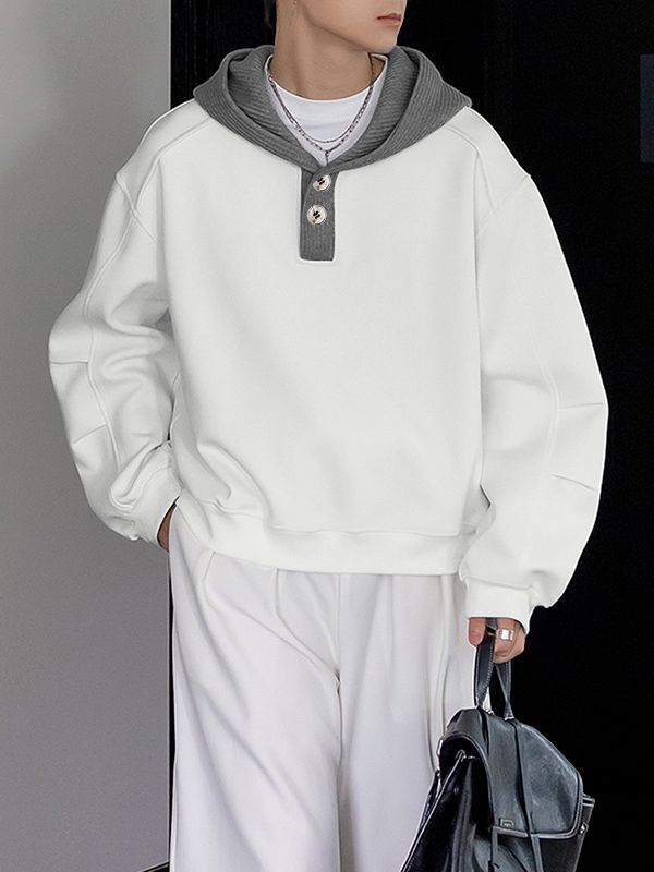 Men's Simple Textured Knit Hooded Long Sleeve Sweatshirt SKUL33894