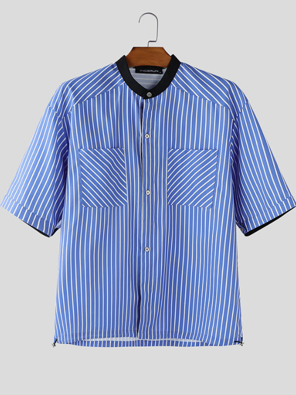 Men's Stripe Contrast Short Sleeve Shirt SKUL30492