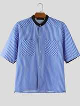 Men's Stripe Contrast Short Sleeve Shirt SKUL30492