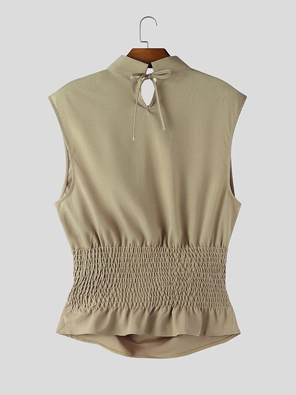 Men's Back Tie Ruched Half High Neck Tank SKUL48642