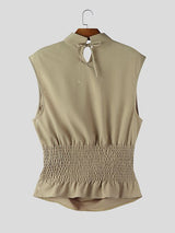 Men's Back Tie Ruched Half High Neck Tank SKUL48642