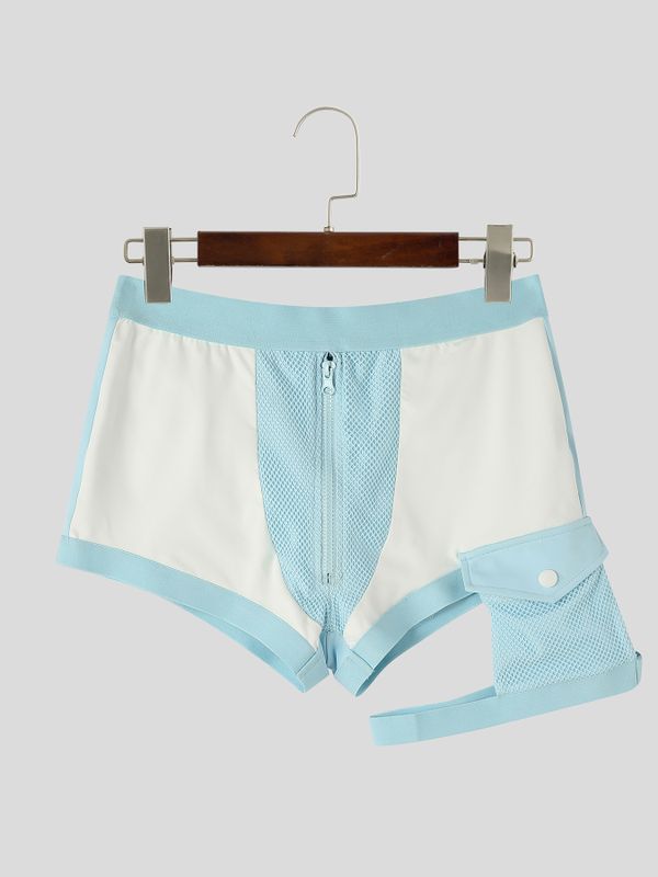 Men's Avant-Garde Sport Pool Party Cutout Thigh Strap Colorblock Short SKUL85265