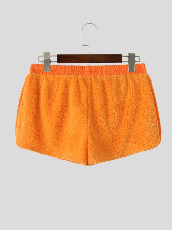 Men's Avant-Garde Fluffy Fleece Side Snap Button Split Booty Short SKUL74875