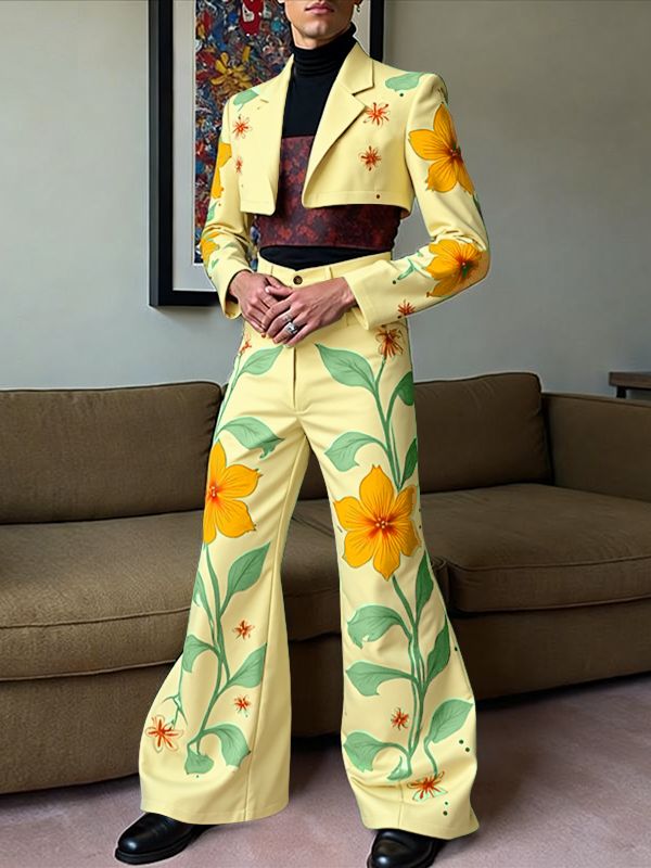 Men's Floral Print Cropped Two Pieces Outfit SKUL36337