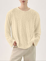 Men's Textured Knit Semi-Sheer Loose Long Sleeve T-Shirt SKUL31822