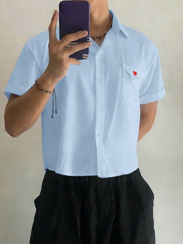 Men's Heart Embroidery Short Sleeve Shirt SKUL54730