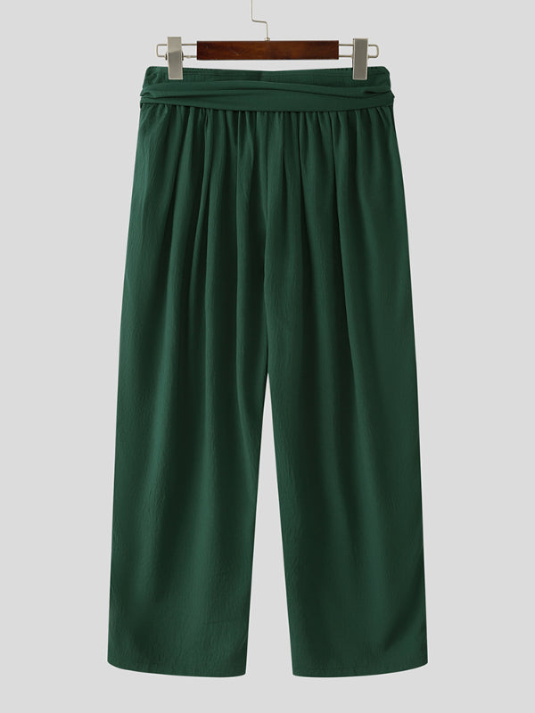 Mens Solid Color Ruched Loose Wide-Leg Pant SKUL15480
