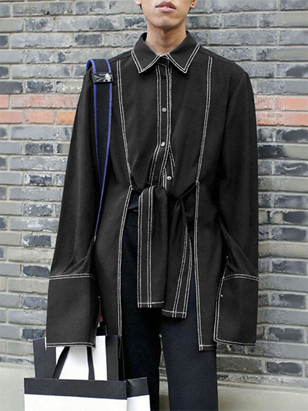 Men's Colorblock Piped Split Long Sleeve Shirt SKUL32778