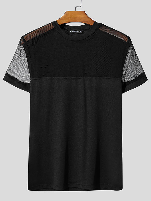 Mens Sheer Mesh Panel Short Sleeve T-Shirt SKUL09386