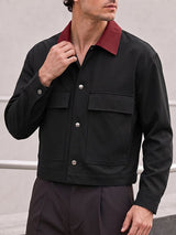 Men's Clean-Fit Casual Daily Commute Contrast Collar Dual Flap Pocket Cropped Jacket SKUL77322