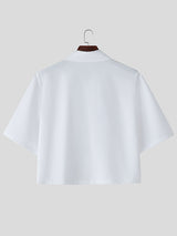 Mens Diamond Print Patchwork Cropped Short-Sleeve Shirt SKUL13692