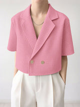 Men's Solid Color Textured Cropped Short Sleeve Blazer SKUL28419