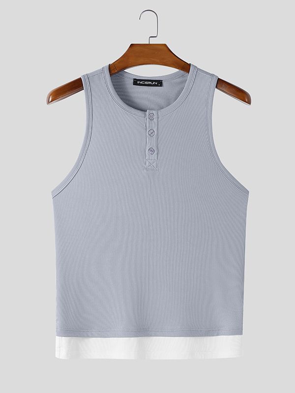 Men's Contrast Textured Casual Tank SKUL45424