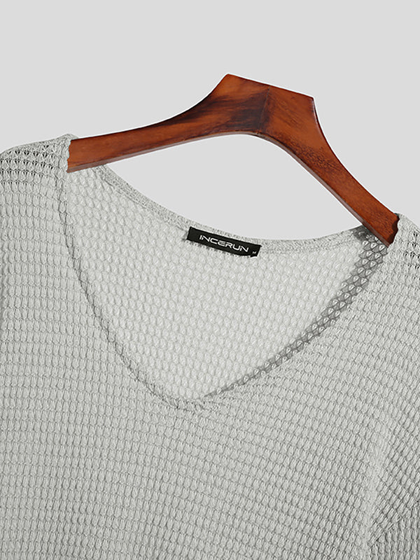 Mens Solid Long Sleeve V-neck T-shirt SKUJ90760