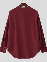 Men's Solid Color Draped Collar Design Long Sleeve Shirt SKUL36334