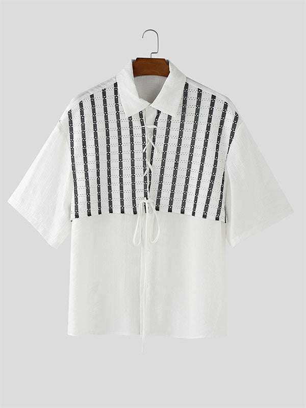 Men's Lace Patchwork Short Sleeve Shirt SKUL22324