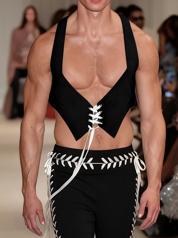 Men's Tie Contrast Color Street Style Waistcoat SKUL41263